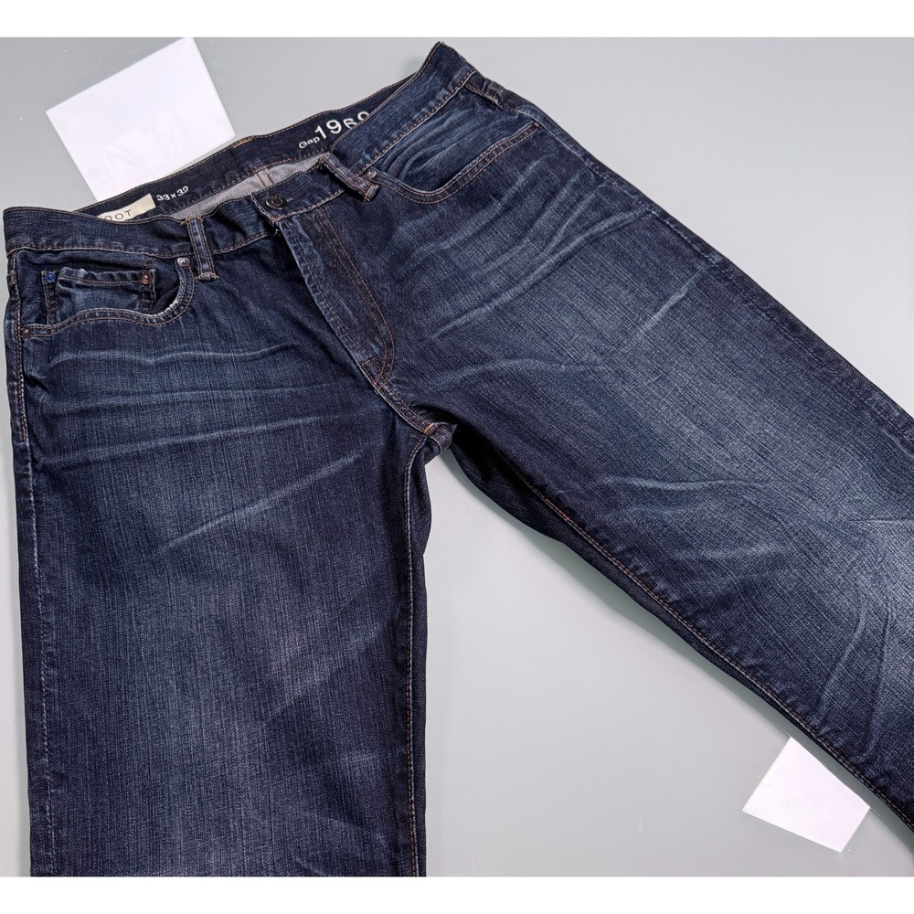 GAP 1969 Mens 33x32 Bootcut Jeans Dark Indigo Wash Whiskered 100% Cotton Denim